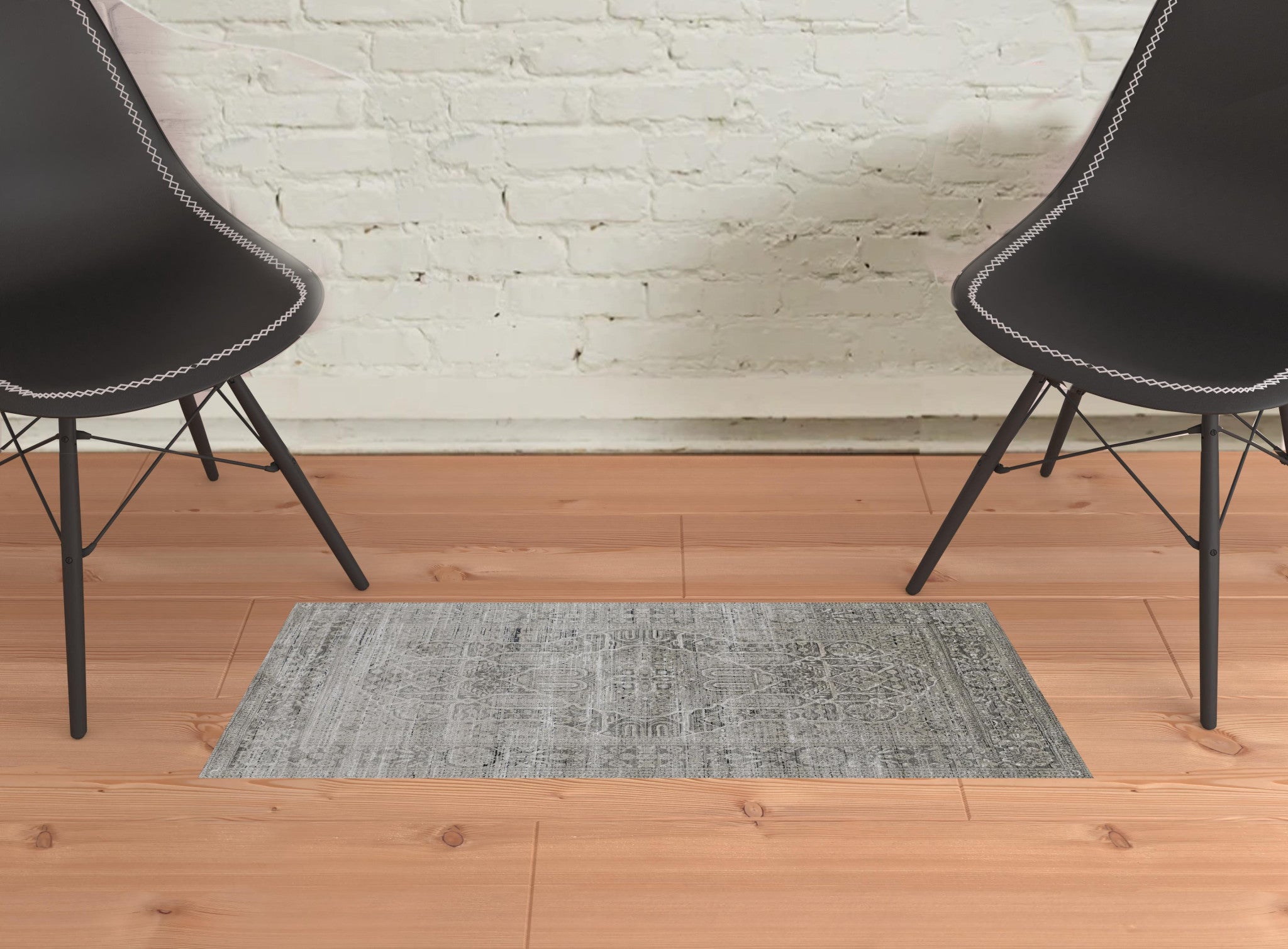 2' X 3' Gray Silver And Taupe Floral Power Loom Distressed Area Rug