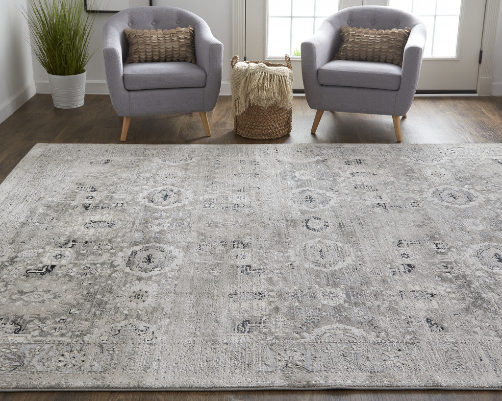 2' X 3' Gray And Silver Abstract Power Loom Distressed Area Rug