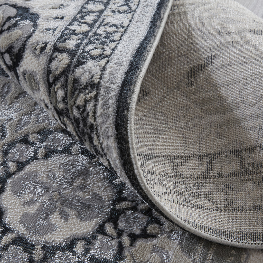 2' X 3' Gray And Black Floral Power Loom Area Rug