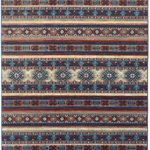 2' X 3' Blue Red And Ivory Geometric Power Loom Distressed Stain Resistant Area Rug