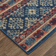 2' X 3' Blue Red And Ivory Geometric Power Loom Distressed Stain Resistant Area Rug