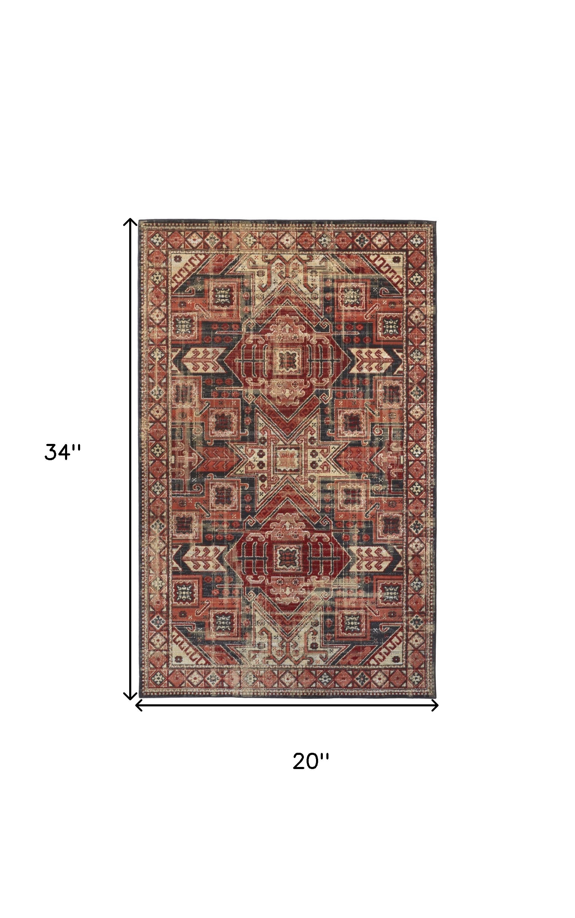 Red Tan And Black Abstract Power Loom Distressed Stain Resistant Area Rug - 2' x 3'
