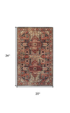 Red Tan And Black Abstract Power Loom Distressed Stain Resistant Area Rug - 2' x 3'