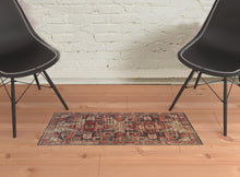 Red Tan And Black Abstract Power Loom Distressed Stain Resistant Area Rug - 2' x 3'
