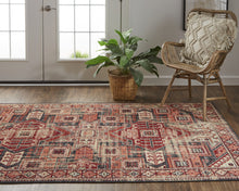 Red Tan And Black Abstract Power Loom Distressed Stain Resistant Area Rug - 2' x 3'