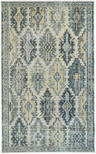 2' X 3' Green Blue And Ivory Abstract Power Loom Distressed Stain Resistant Area Rug