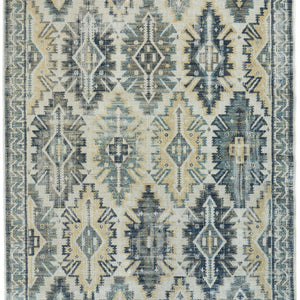 2' X 3' Green Blue And Ivory Abstract Power Loom Distressed Stain Resistant Area Rug