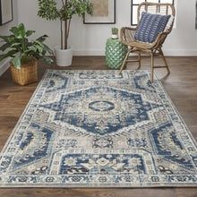 2' X 3' Blue And Ivory Abstract Power Loom Distressed Stain Resistant Area Rug