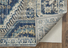 2' X 3' Blue And Ivory Abstract Power Loom Distressed Stain Resistant Area Rug