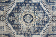 2' X 3' Blue And Ivory Abstract Power Loom Distressed Stain Resistant Area Rug