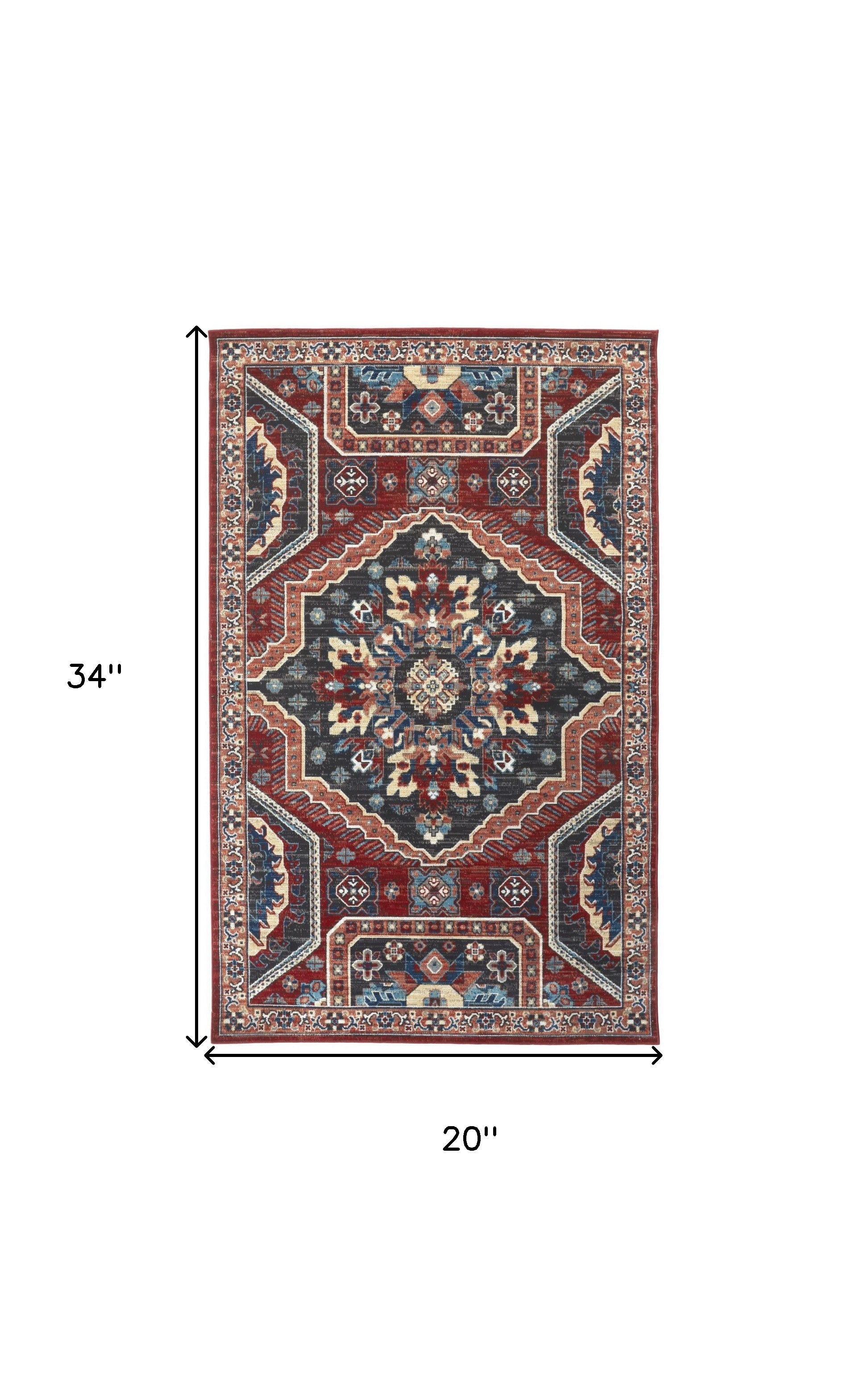 Red Gray And Tan Abstract Power Loom Distressed Stain Resistant Area Rug - 2' x 3'