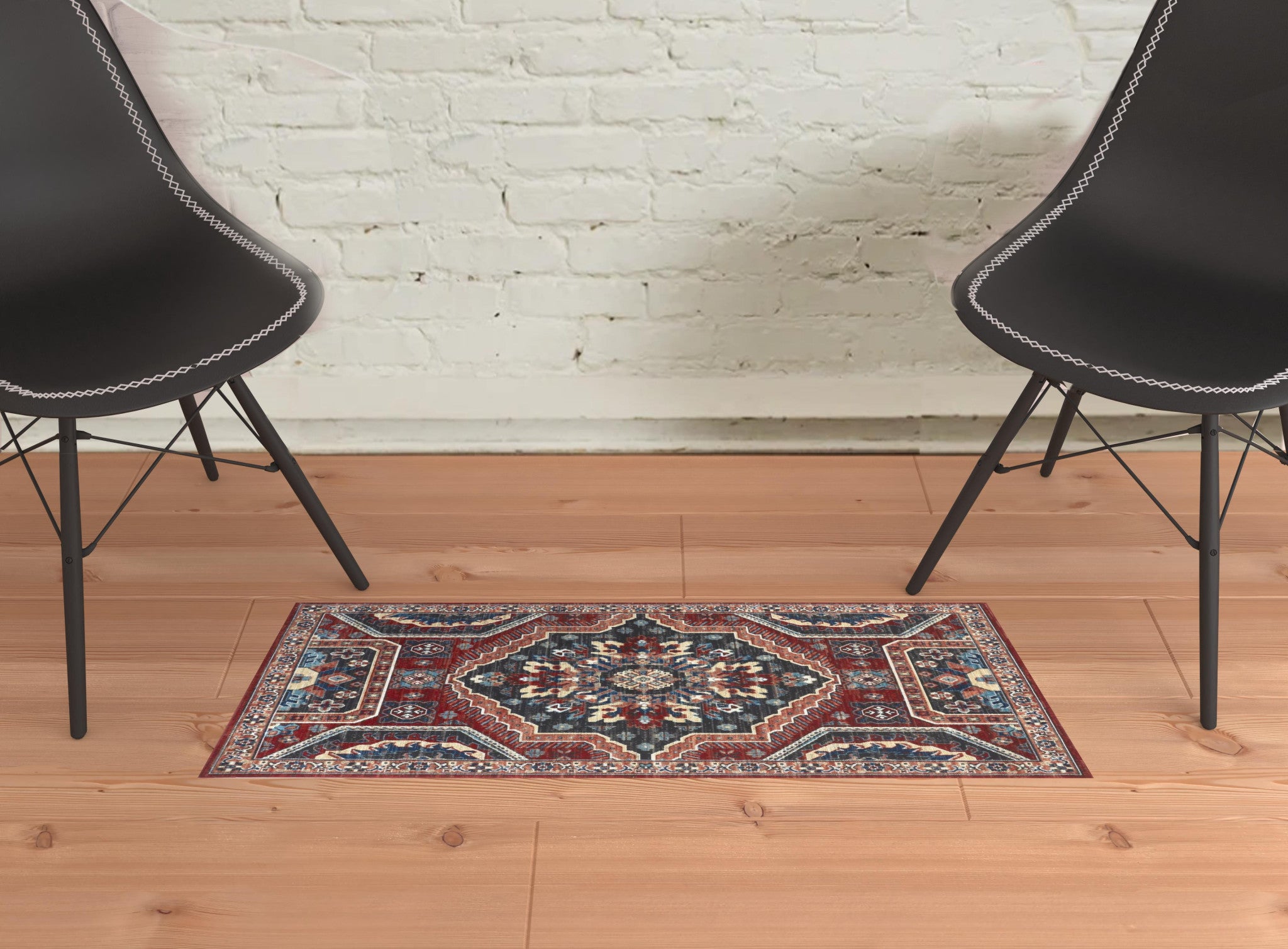 Red Gray And Tan Abstract Power Loom Distressed Stain Resistant Area Rug - 2' x 3'