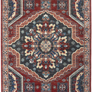 Red Gray And Tan Abstract Power Loom Distressed Stain Resistant Area Rug - 2' x 3'