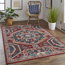 Red Gray And Tan Abstract Power Loom Distressed Stain Resistant Area Rug - 2' x 3'