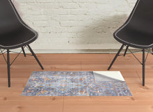 Blue Gray And Orange Floral Area Rug - 2' x 3'