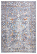 Blue Gray And Orange Floral Area Rug - 2' x 3'