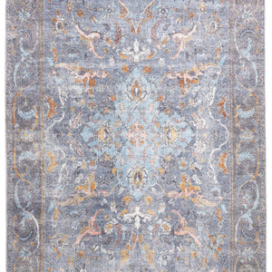Blue Gray And Orange Floral Area Rug - 2' x 3'