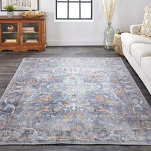 Blue Gray And Orange Floral Area Rug - 2' x 3'