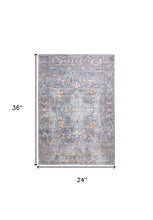 Blue Gray And Orange Floral Area Rug - 2' x 3'