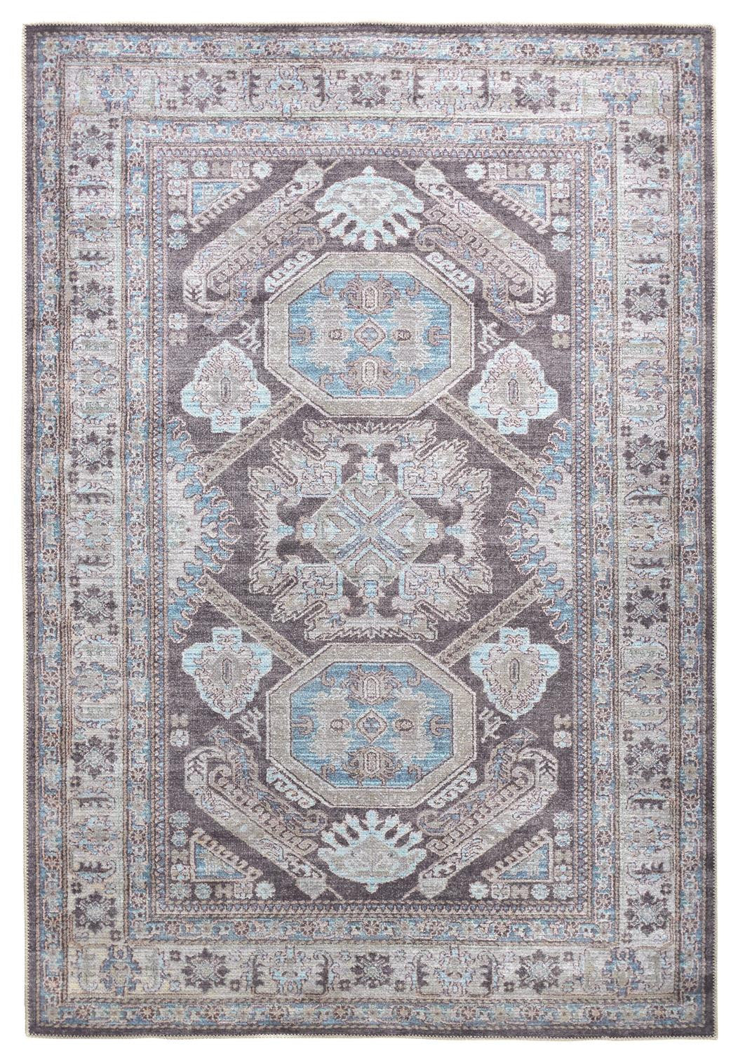 Gray Taupe And Blue Floral Area Rug - 2' x 3'