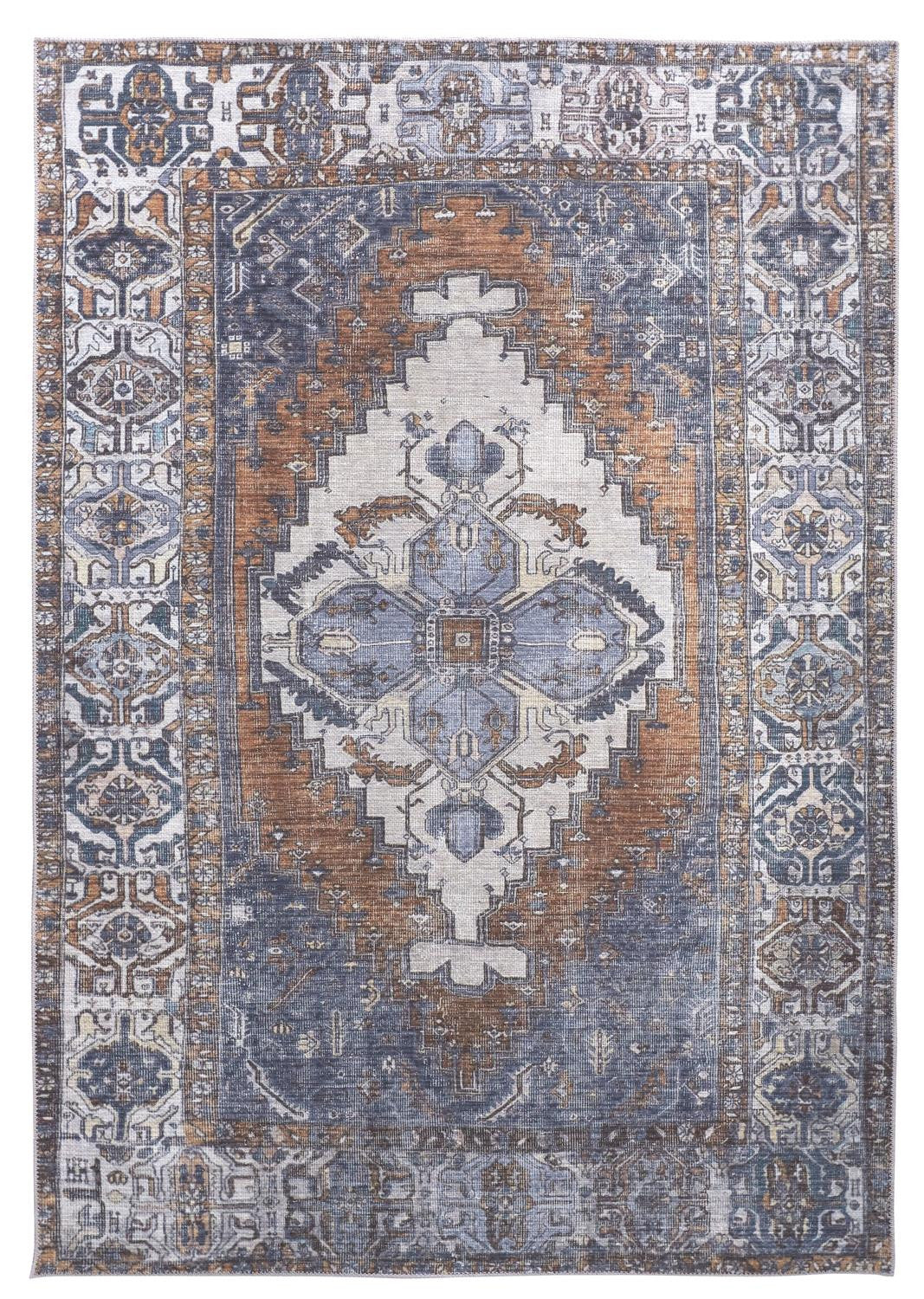 Blue Ivory And Brown Floral Area Rug - 2' x 3'