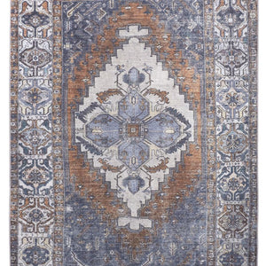 Blue Ivory And Brown Floral Area Rug - 2' x 3'