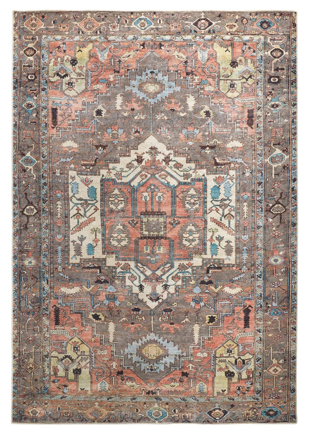 Taupe Red And Brown Floral Area Rug - 2' x 3'