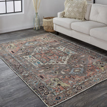 Taupe Red And Brown Floral Area Rug - 2' x 3'