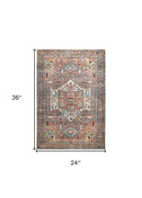 Taupe Red And Brown Floral Area Rug - 2' x 3'
