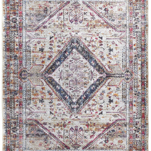 Ivory Red And Pink Abstract Area Rug - 2' x 3'