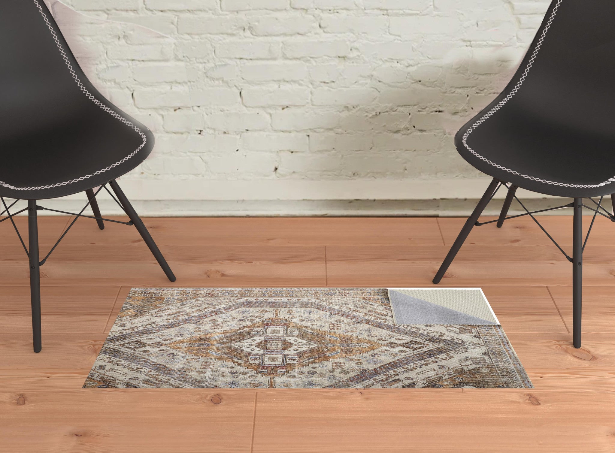 Ivory Orange And Brown Abstract Area Rug - 2' x 3'