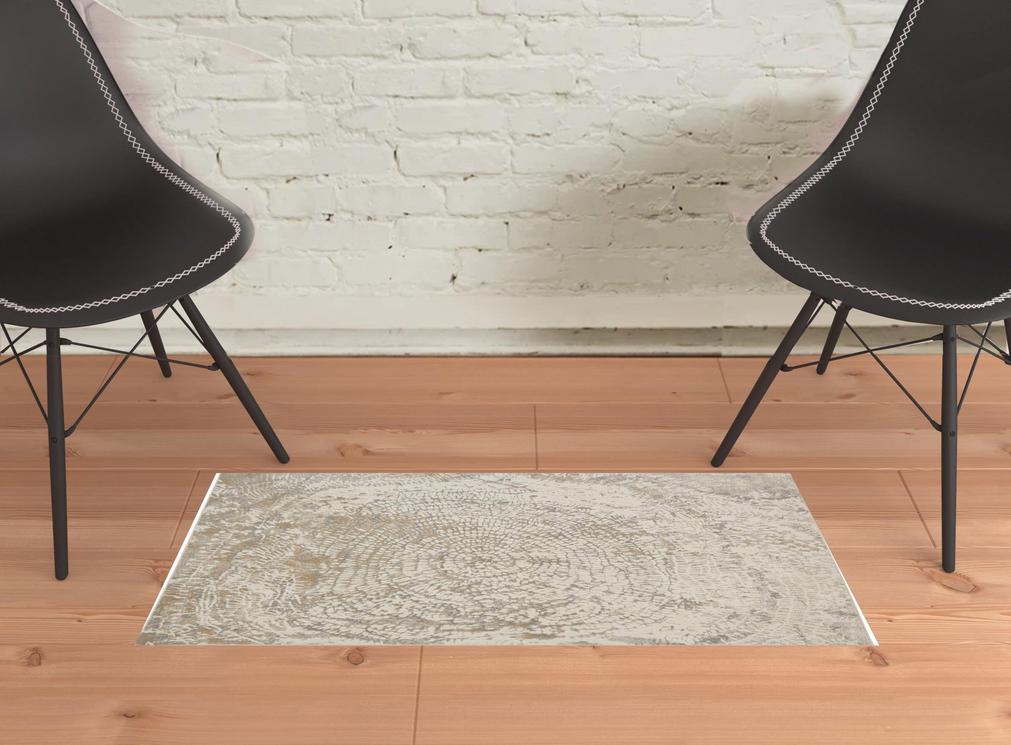 Ivory Tan And Gray Abstract Area Rug - 2' x 3'