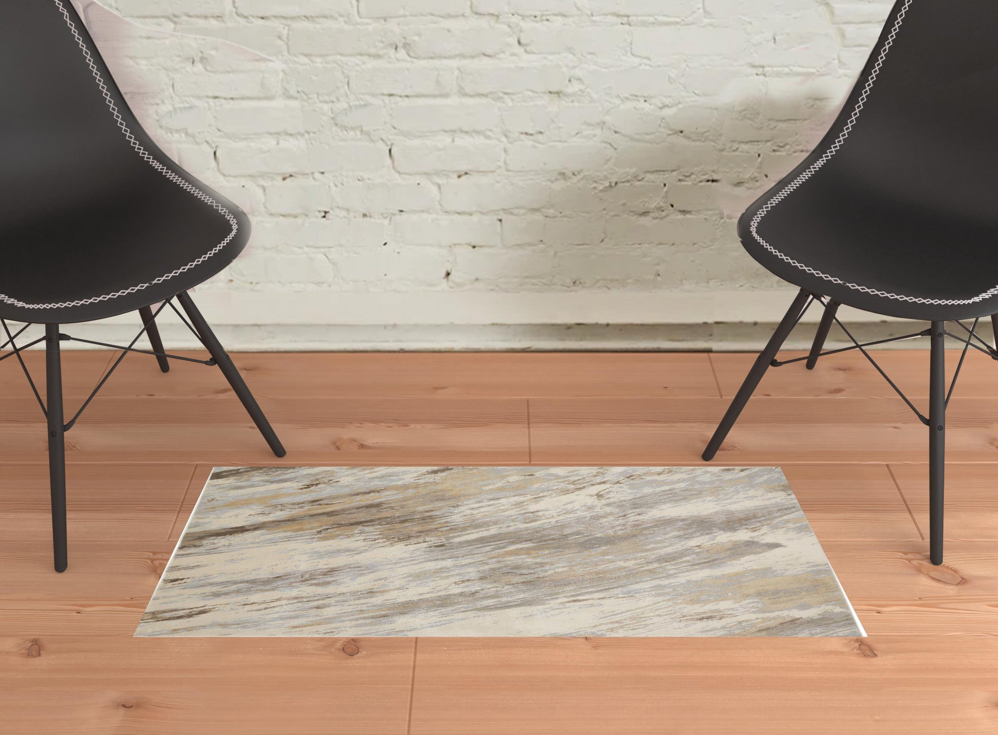 2' X 3' Ivory Tan And Brown Abstract Area Rug