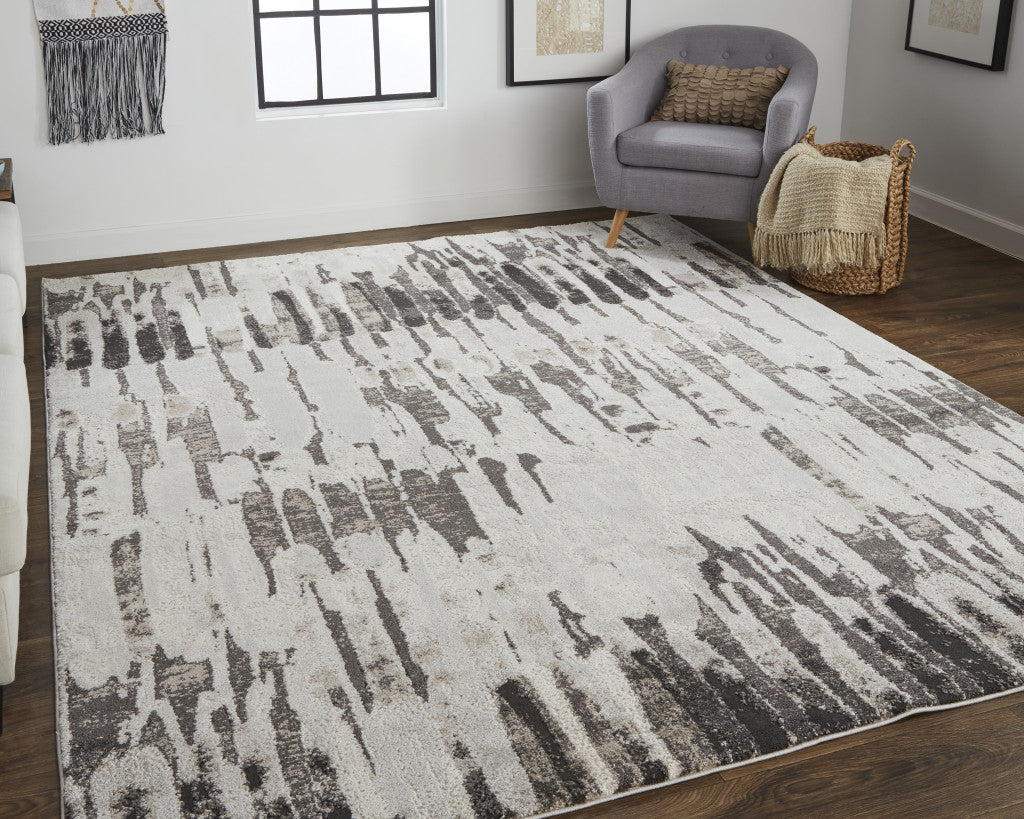 2' X 3' Ivory Brown And Gray Abstract Power Loom Stain Resistant Area Rug
