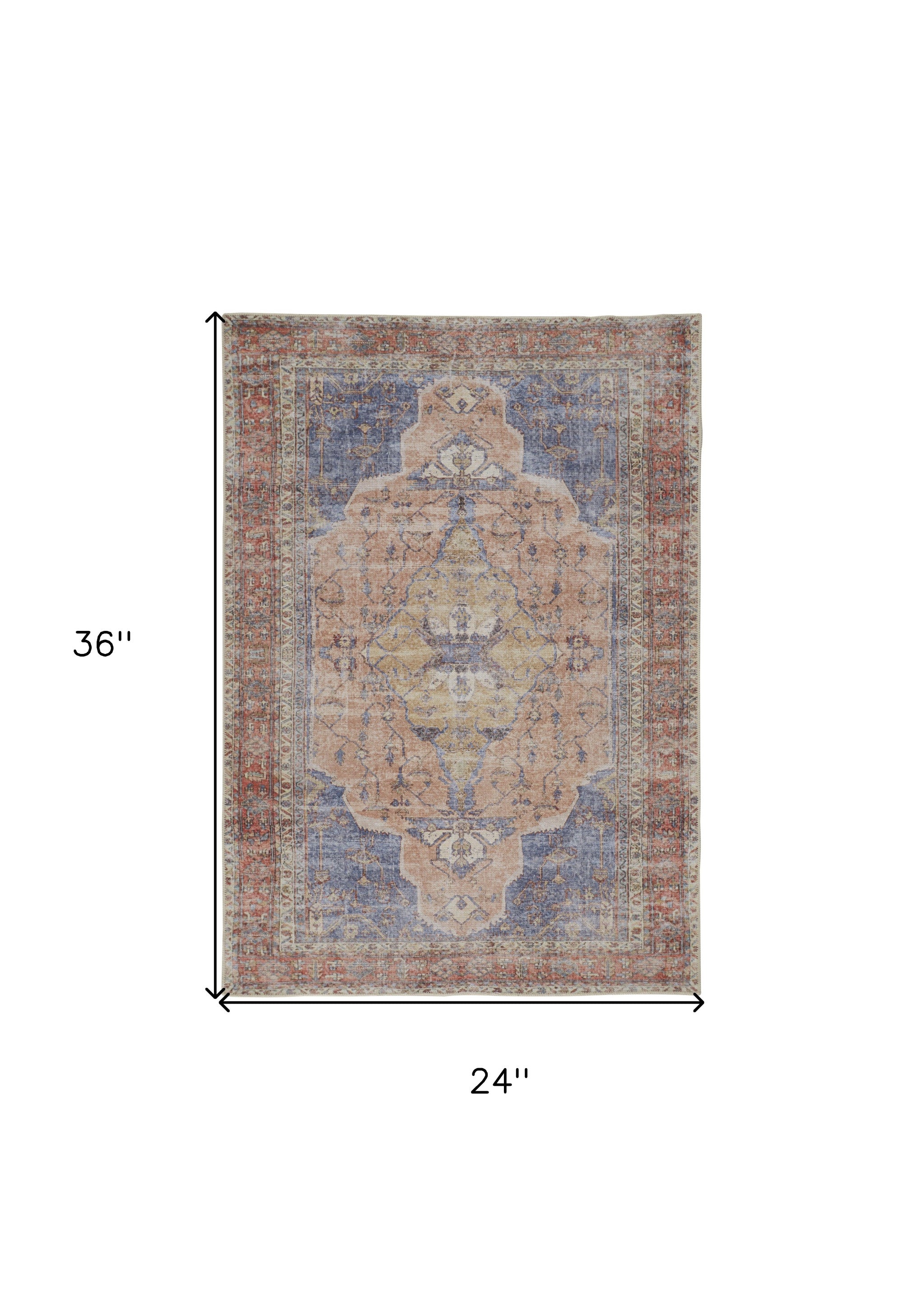 2' X 3' Red Tan And Blue Abstract Area Rug