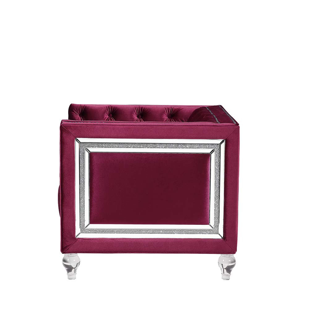 Burgundy Tufted Velvet Bling and Acrylic Love Seat 67"