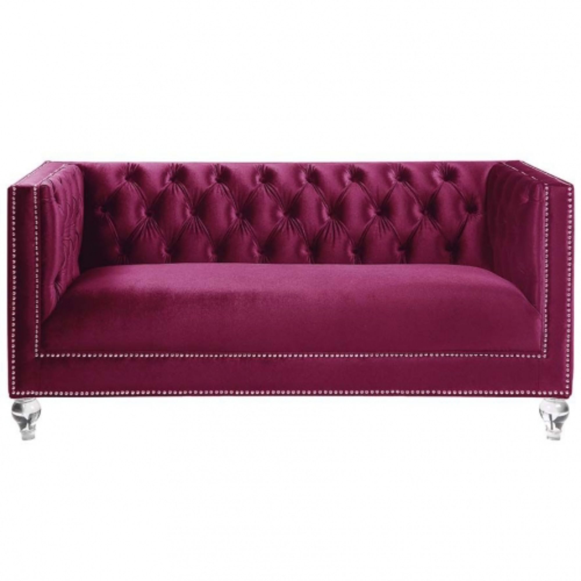 Burgundy Tufted Velvet Bling and Acrylic Love Seat 67"