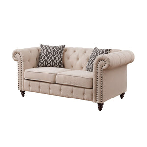 Beige 100% Linen And Black Standard Love Seat 67"