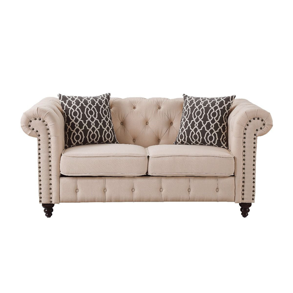 Beige 100% Linen And Black Standard Love Seat 67"