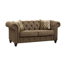 Brown 100% Linen And Black Standard Love Seat 67