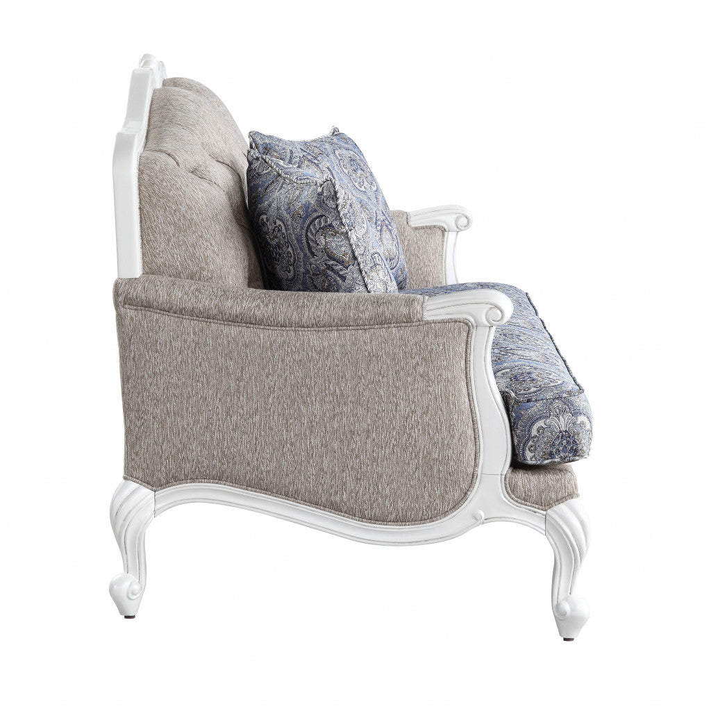 Love Seat estándar beige 100% lino y blanco de 64"