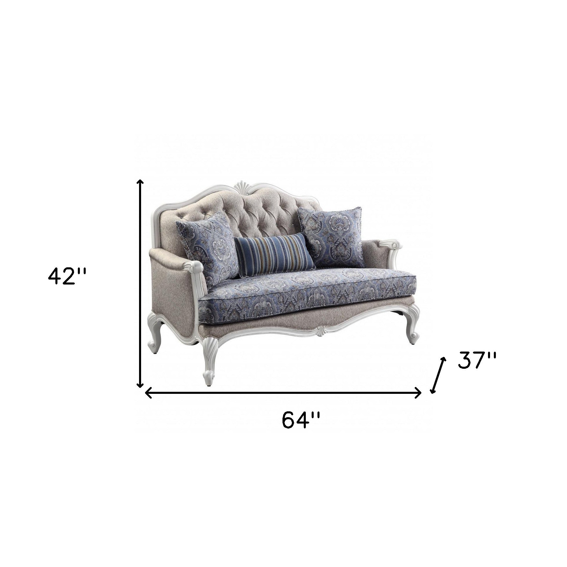 Love Seat estándar beige 100% lino y blanco de 64"