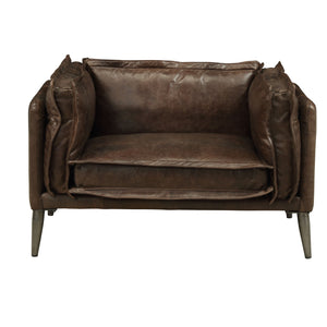 47" Distress Chocolate Top Grain Leather And Black Chair And A Half