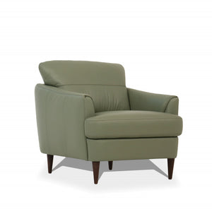 34" Moss Green Genuine Leather And Black Arm Chair