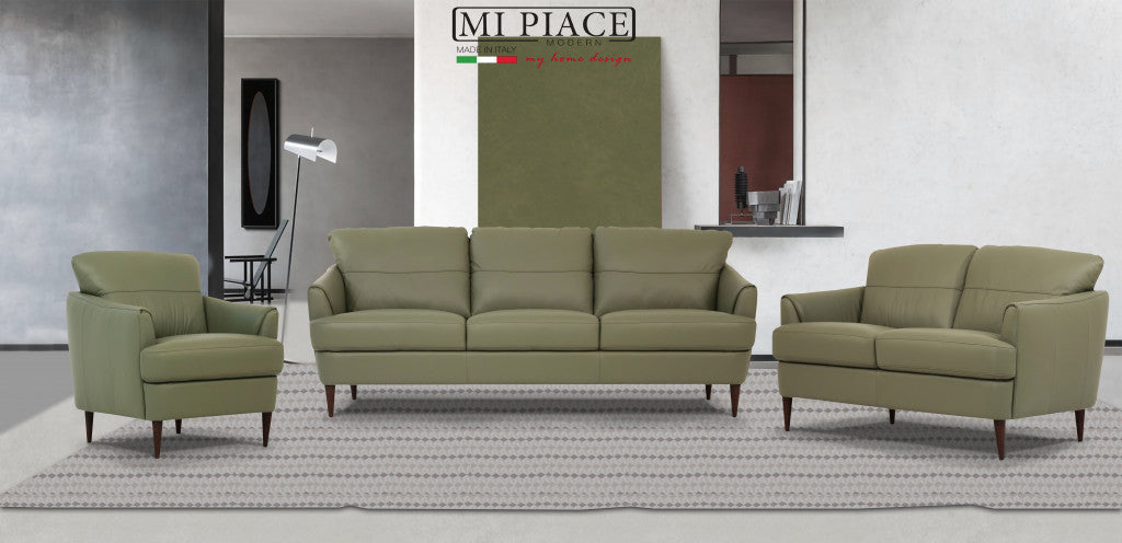 34" Moss Green Genuine Leather And Black Arm Chair