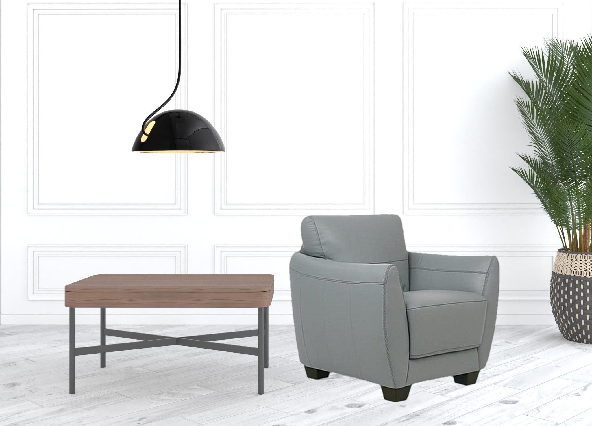 33 英寸水色真皮黑色扶手椅