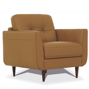 35" Camel Genuine Leather And Black Tufted Arm Chair