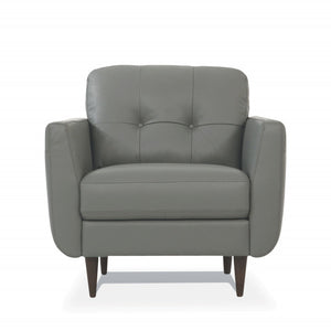 35" Pesto Green Genuine Leather And Black Tufted Arm Chair