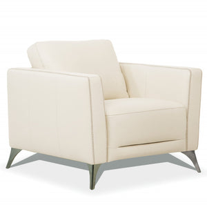 35" Cream Genuine Leather And Black Arm Chair