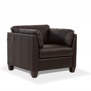 36" Chocolate Genuine Leather And Black Arm Chair